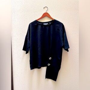 Patricia Luca Milano Black Asymmetrical Top Grommet and Toggle detail.   Size L